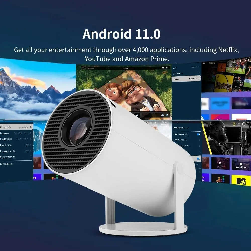 HY300 Smart Mini Projector With 2 Game Consoles, Auto Keystone Correction, 4K 1080P Support Portable Projector, 150 ANSI 2.4/5G WiFi