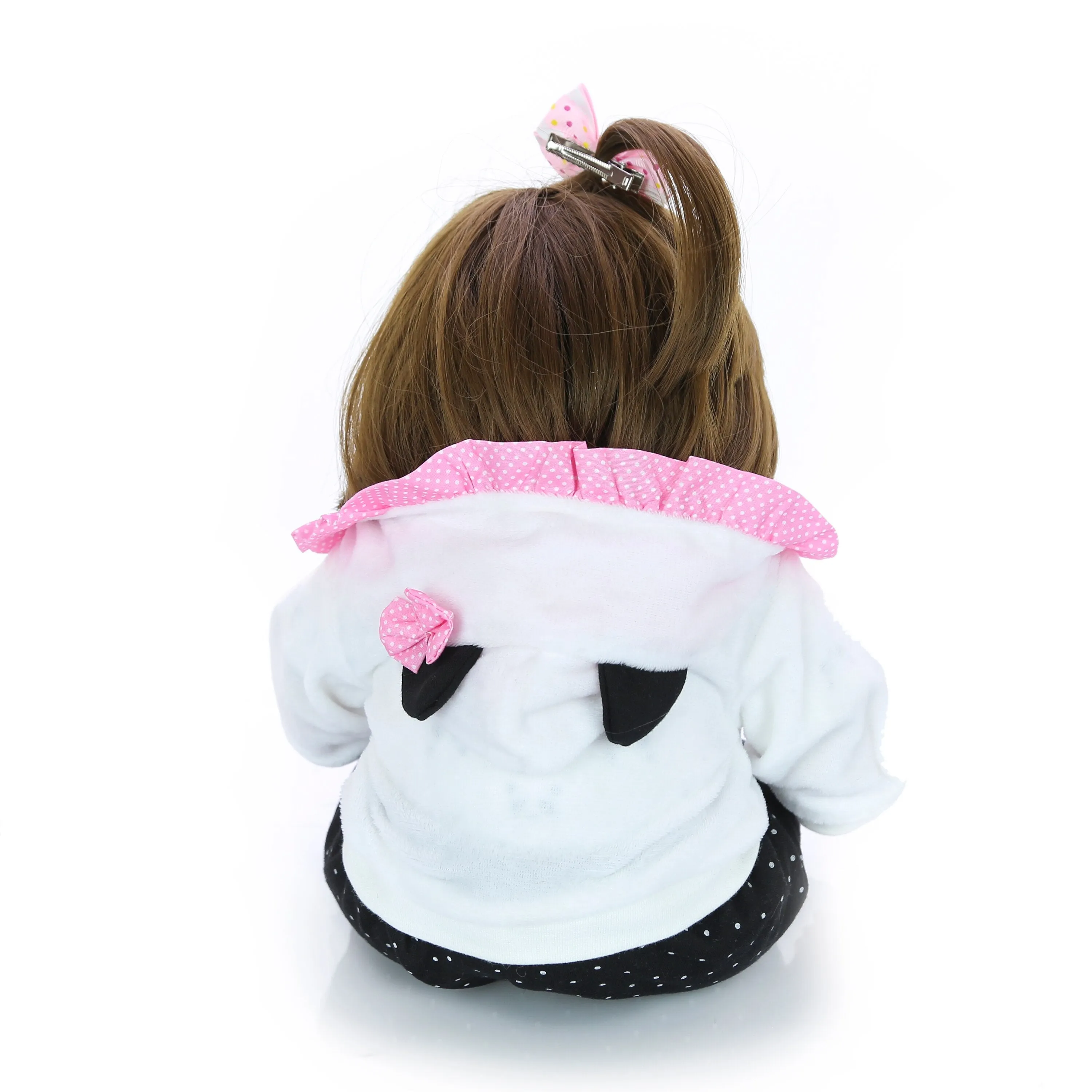KEIUMI Wholesale 18'' Newborn Silicone Menina Reborn Baby Doll Cute Panda Cartoon Bebê Children's Day Gifts with 3 pcs Hair Clip