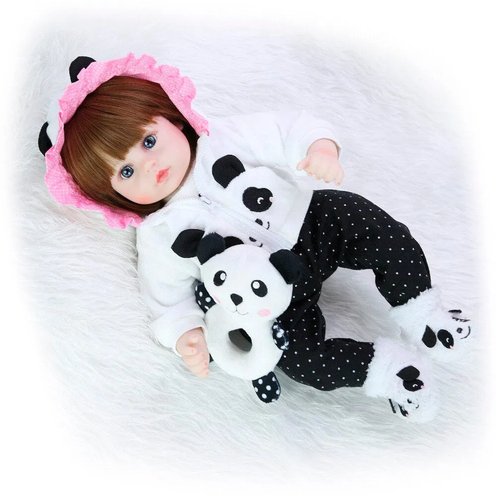 KEIUMI Wholesale 18'' Newborn Silicone Menina Reborn Baby Doll Cute Panda Cartoon Bebê Children's Day Gifts with 3 pcs Hair Clip