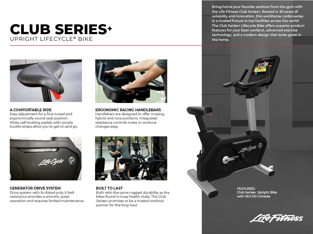 Life Fitness Club Series   Upright Bike w/ SL Console - Black