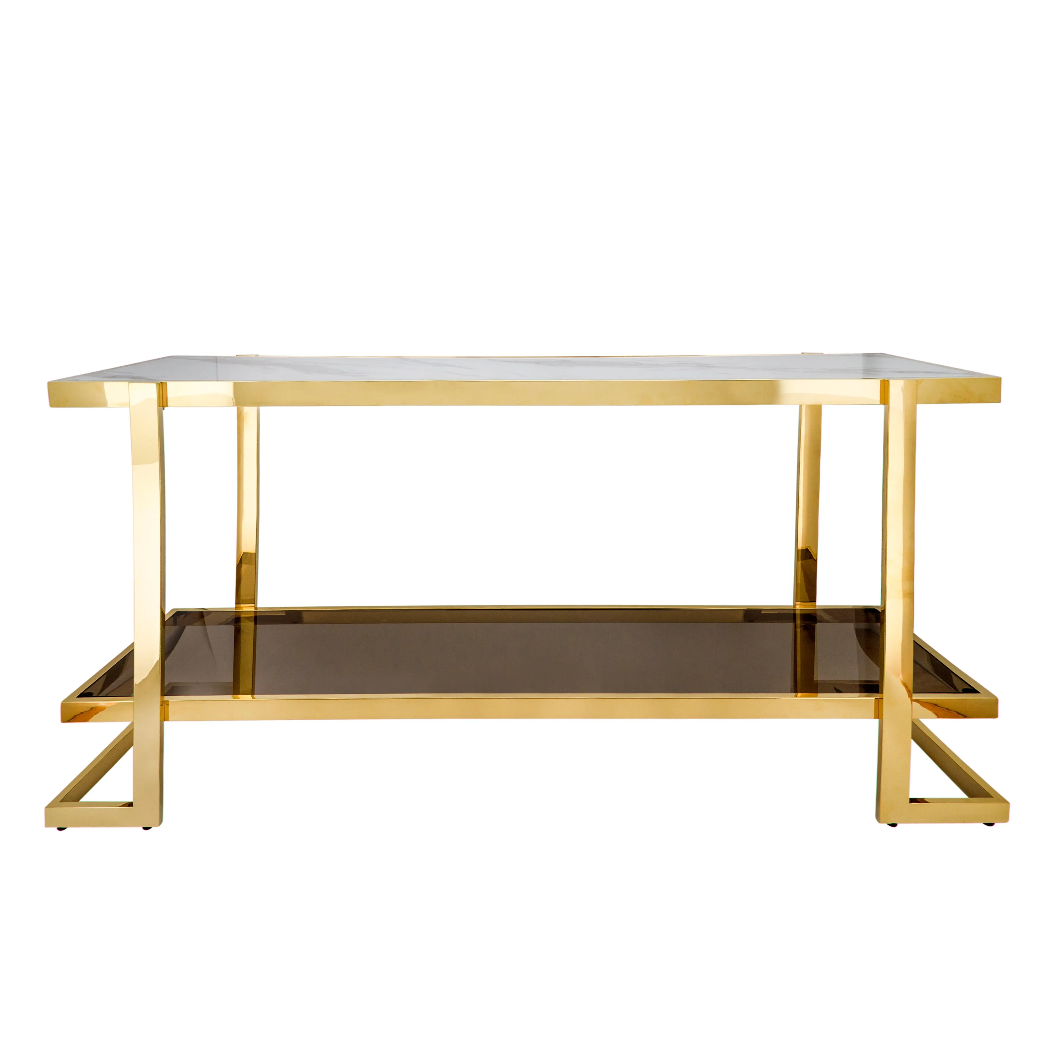 Metal/Marble Glass Console Table, Gold/White