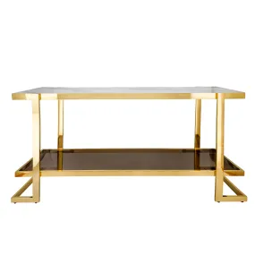 Metal/Marble Glass Console Table, Gold/White