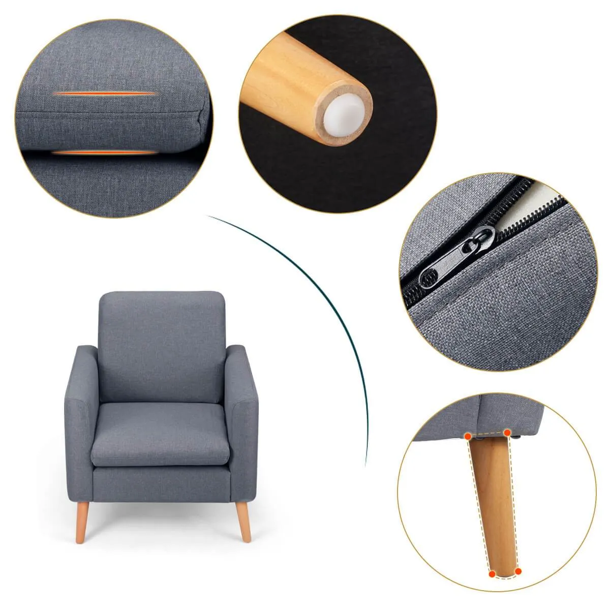 Modern Accent Fabric Chair Single Sofa Comfy Upholstered Arm Chair Living Room Furniture, Gray