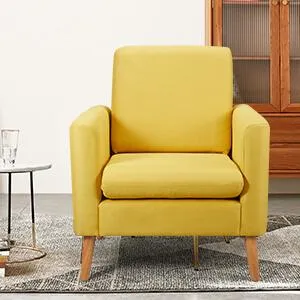Modern Accent Fabric Chair Single Sofa Comfy Upholstered Arm Chair Living Room Furniture Mustard, Yellow