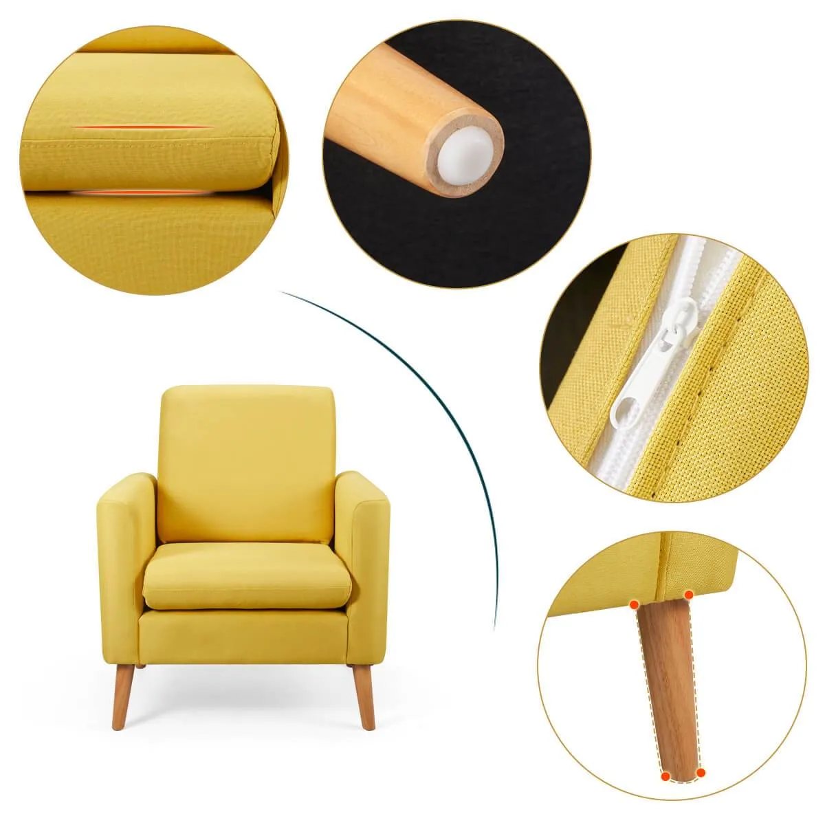 Modern Accent Fabric Chair Single Sofa Comfy Upholstered Arm Chair Living Room Furniture Mustard, Yellow