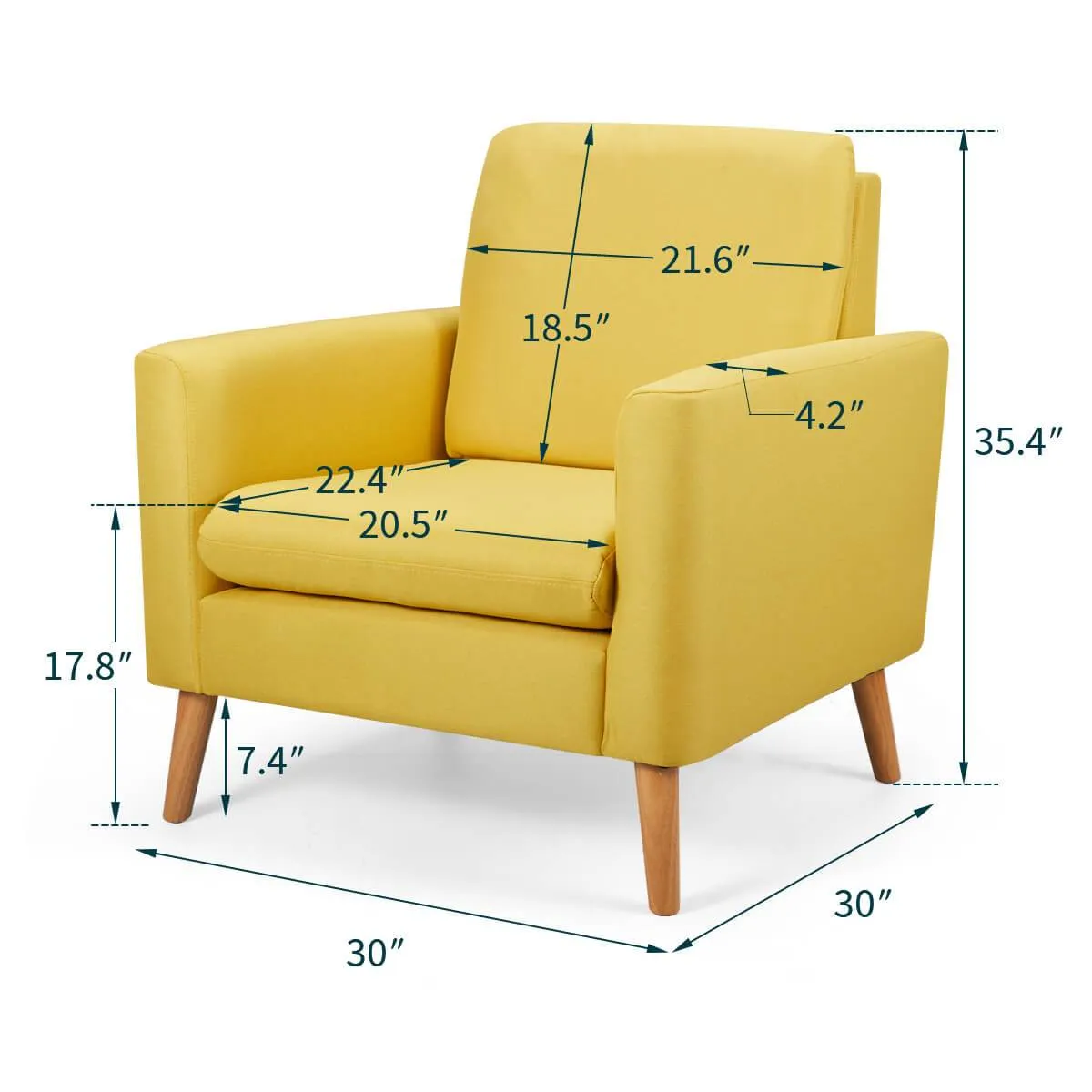 Modern Accent Fabric Chair Single Sofa Comfy Upholstered Arm Chair Living Room Furniture Mustard, Yellow