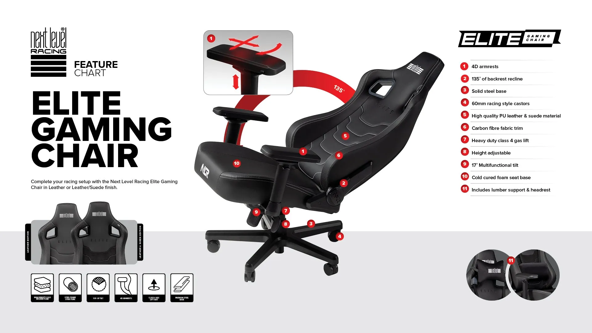 Next Level Racing NLR-G004 Elite Gaming Chair Leather Edition