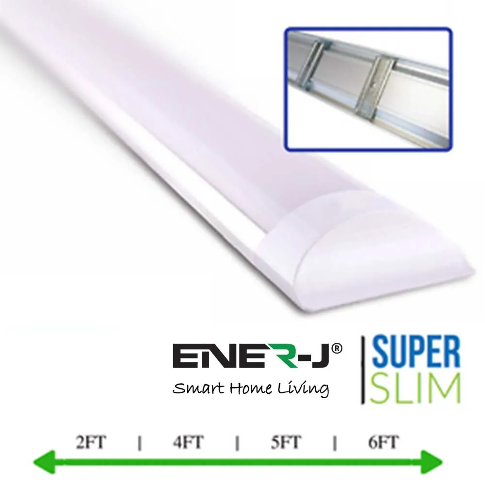 Pack of 2 LED Prismatic Batten Fitting Lights, 45W, complete fitting 1.5m, 4000 lumens, 6500K