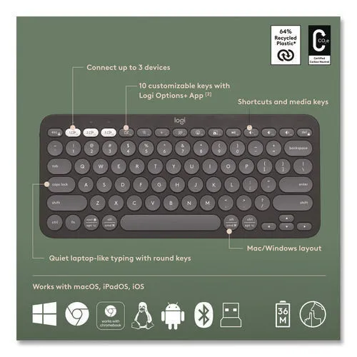 Pebble 2 Wireless Keyboard And Optical Mouse Combo, 2.4 Ghz Frequency/32.8" Wireless Range, Tonal Graphite