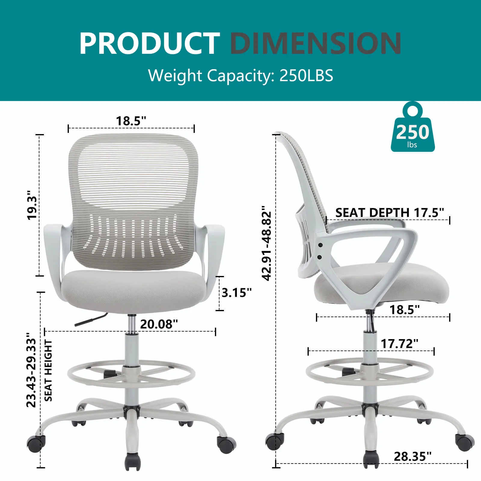 Tall Office Chair for Standing Desk with Adjustable Foot Ring,Counter Height Office Chairs