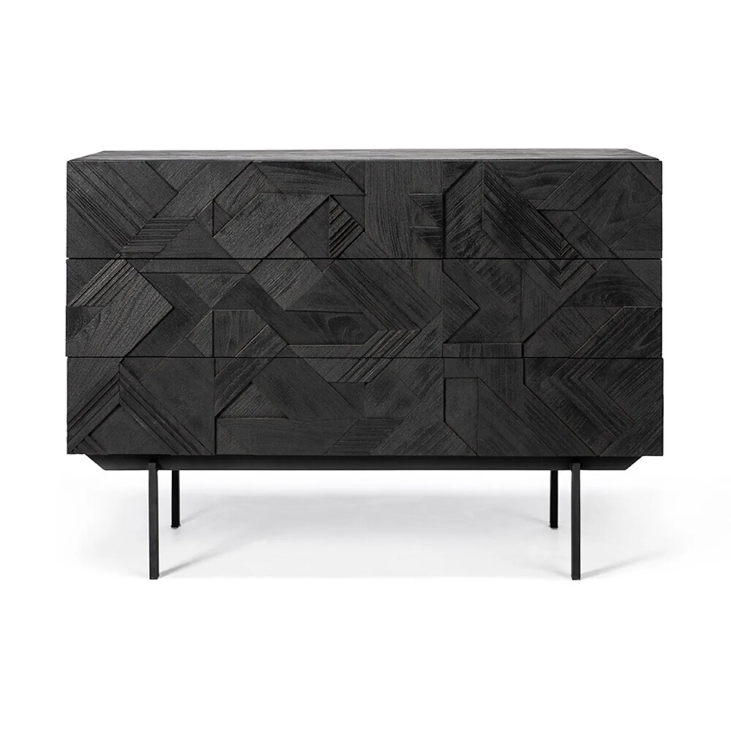 Teak Graphic Black Chest of Drawers - Varnished