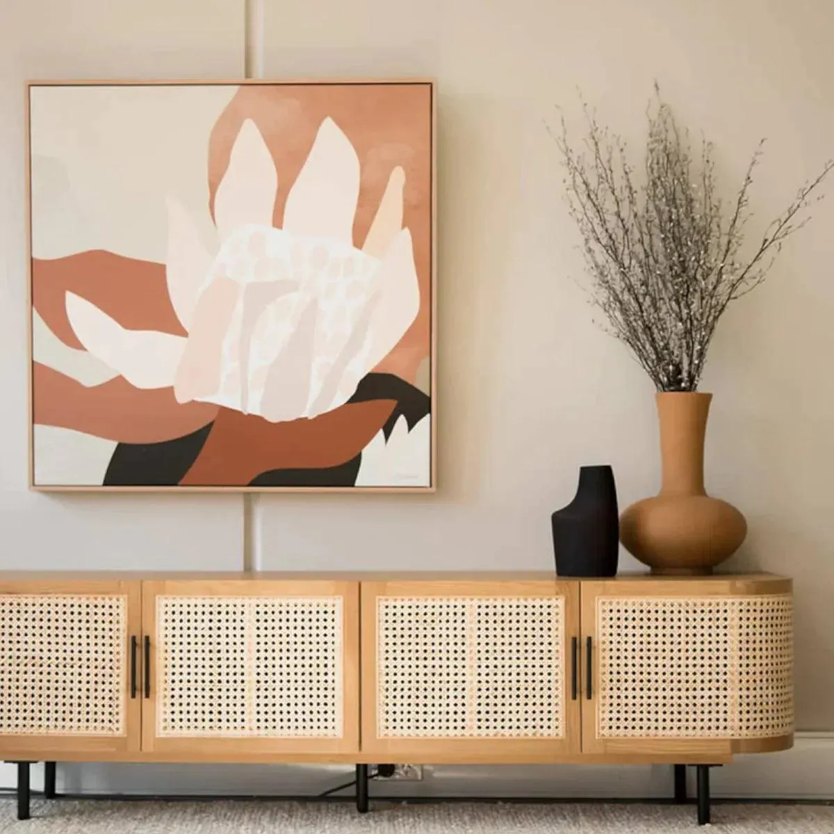 TEAK WOOD & RATTAN TV UNIT NATURAL