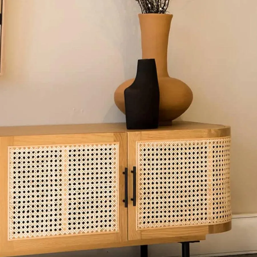 TEAK WOOD & RATTAN TV UNIT NATURAL