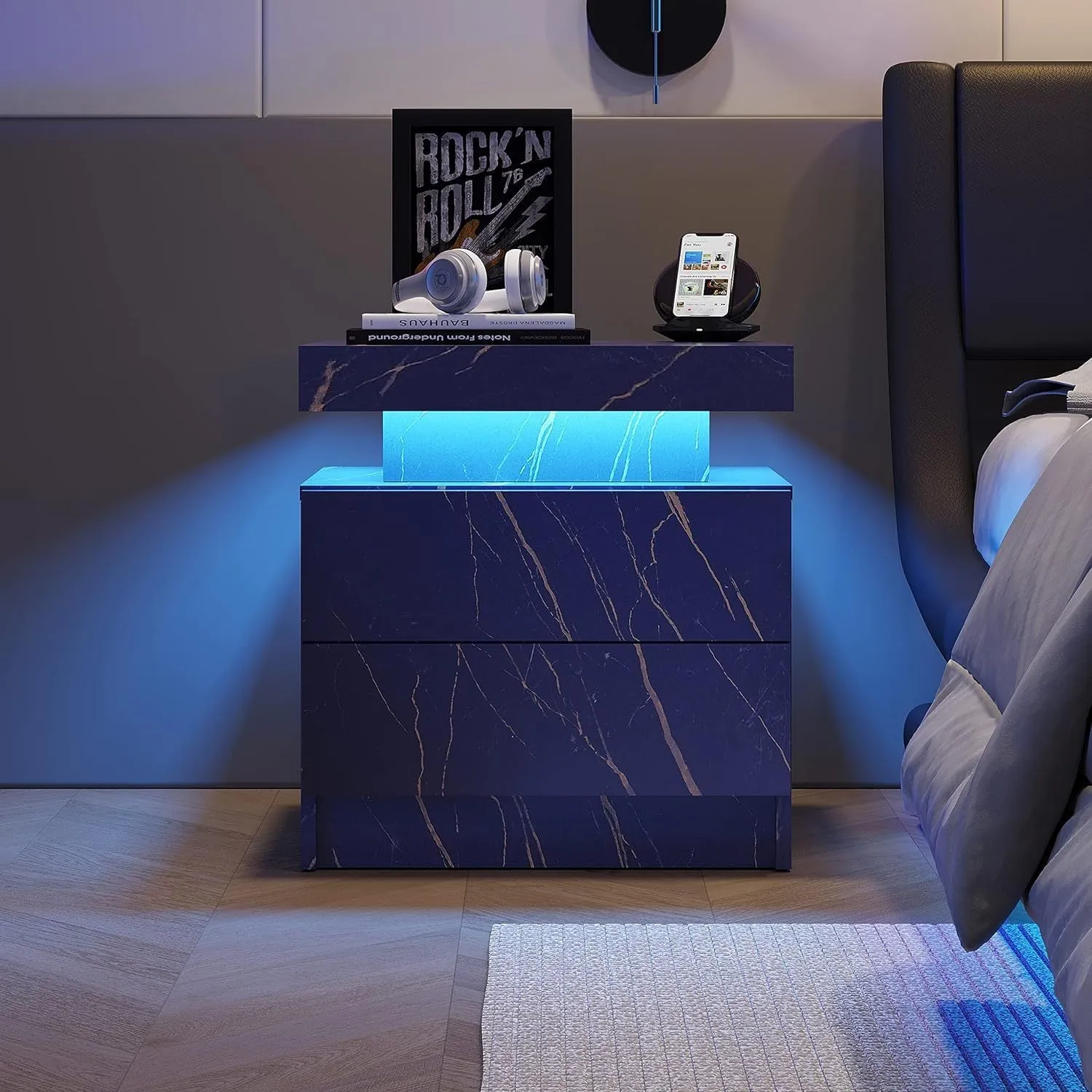 The Gate LED Nightstand with 2 Drawers - Blue Gold