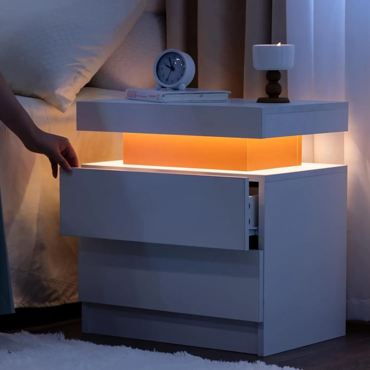 The Gate LED Nightstand with 2 Drawers - Pink White
