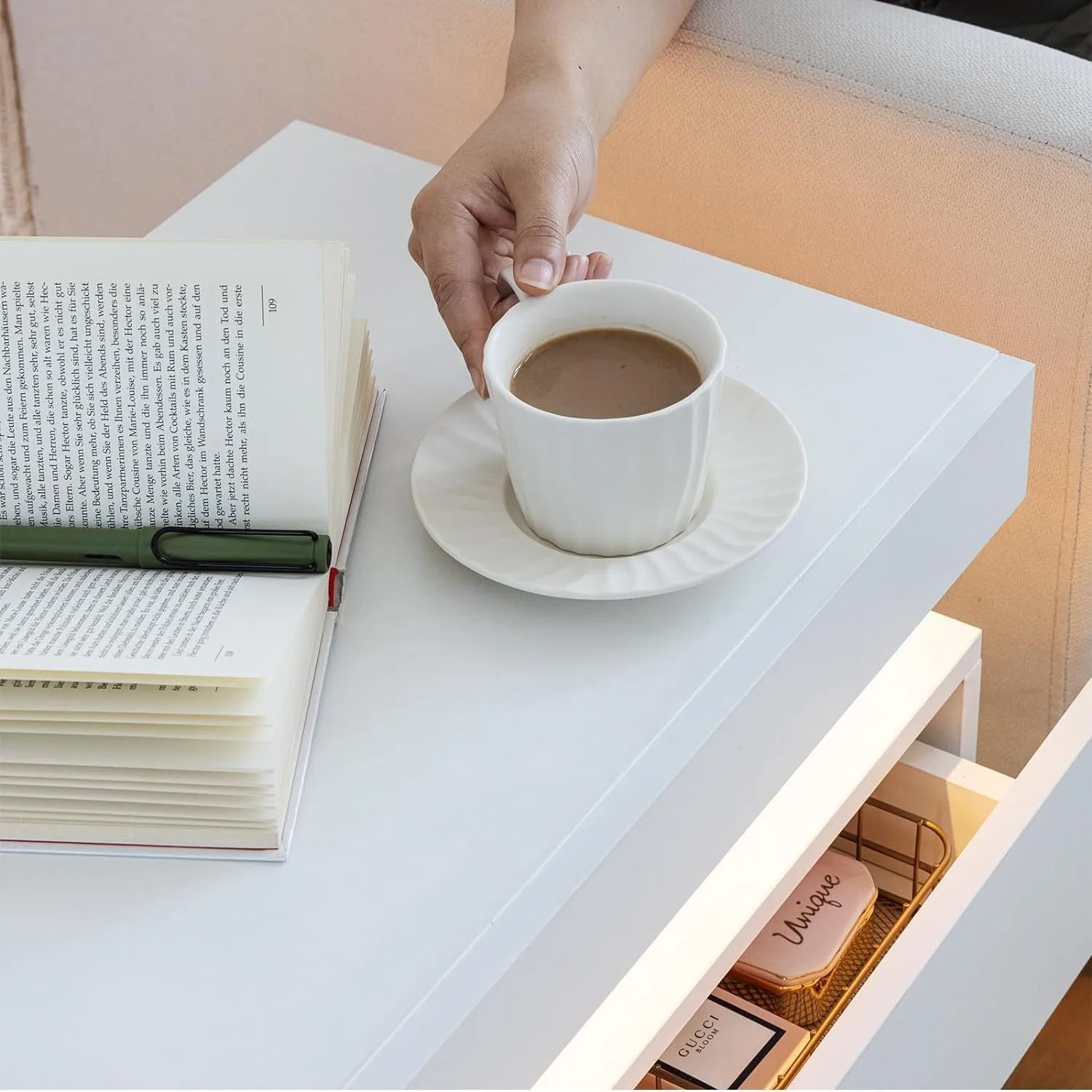 The Gate LED Nightstand with 2 Drawers - Pink White