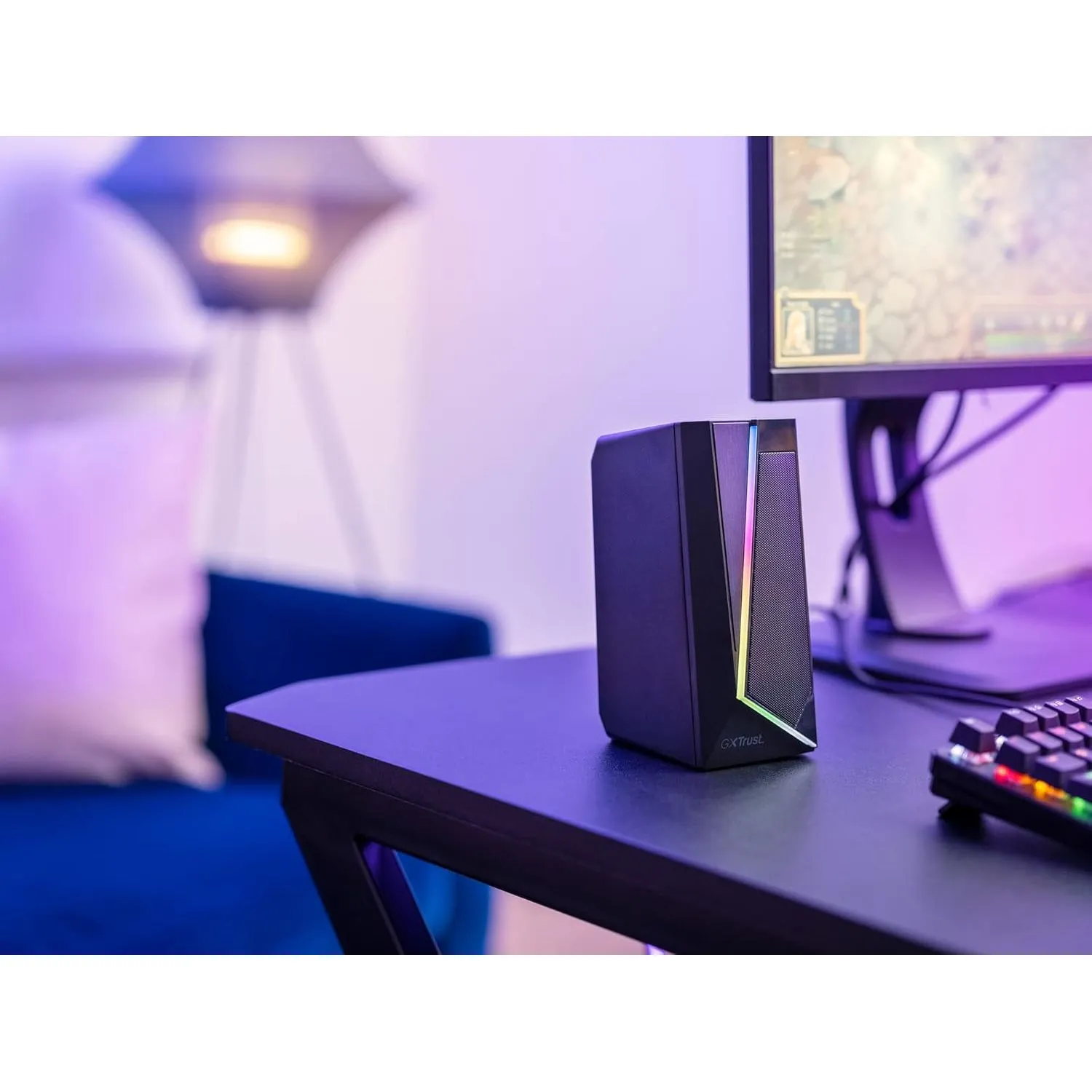 Trust Gaming GXT 609 Zoxa 2.0 PC Speakers, 12W, RGB Lighting, USB Powered, 3.5mm AUX, Volume Control, Stereo Speakers for Desktop & Laptop - Black