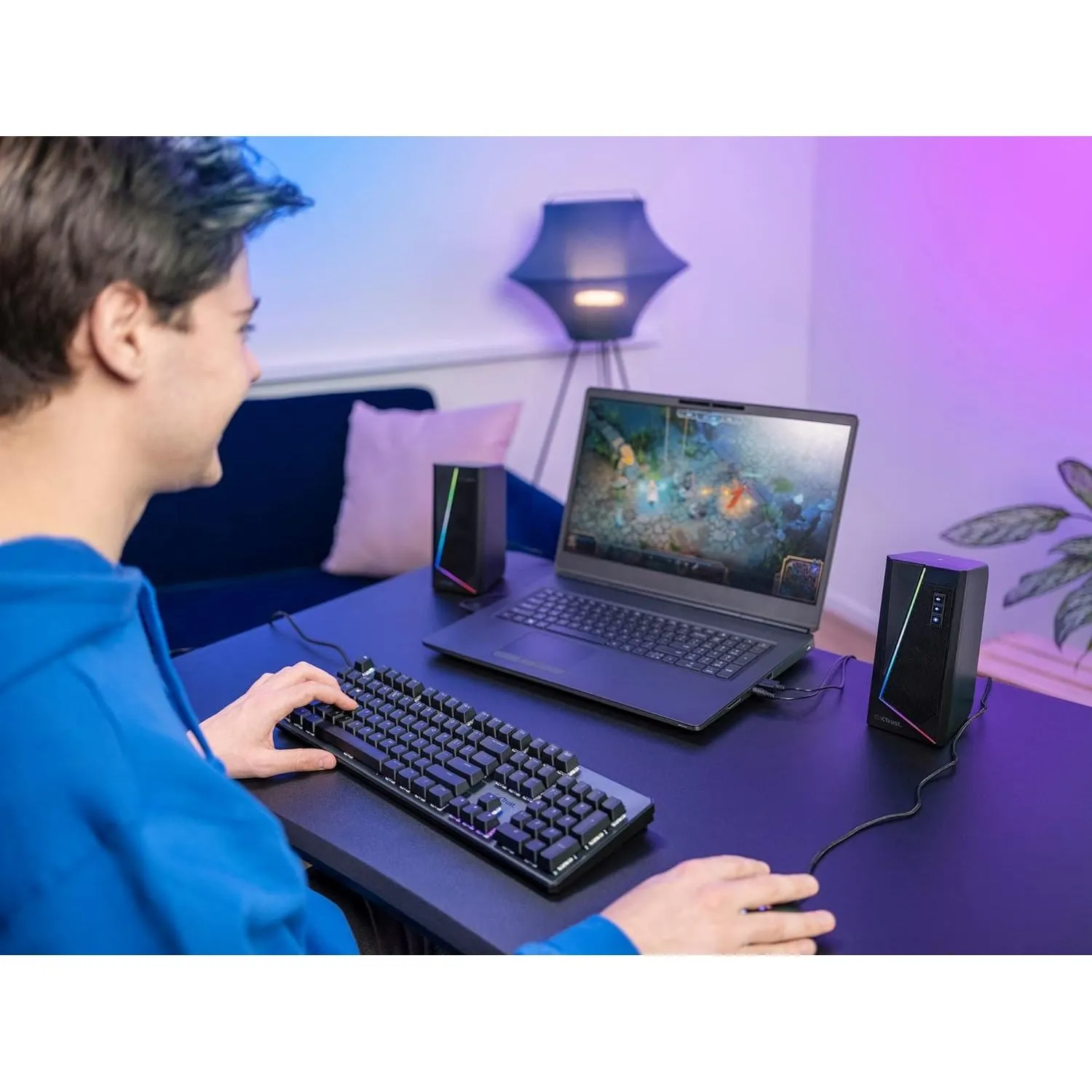 Trust Gaming GXT 609 Zoxa 2.0 PC Speakers, 12W, RGB Lighting, USB Powered, 3.5mm AUX, Volume Control, Stereo Speakers for Desktop & Laptop - Black