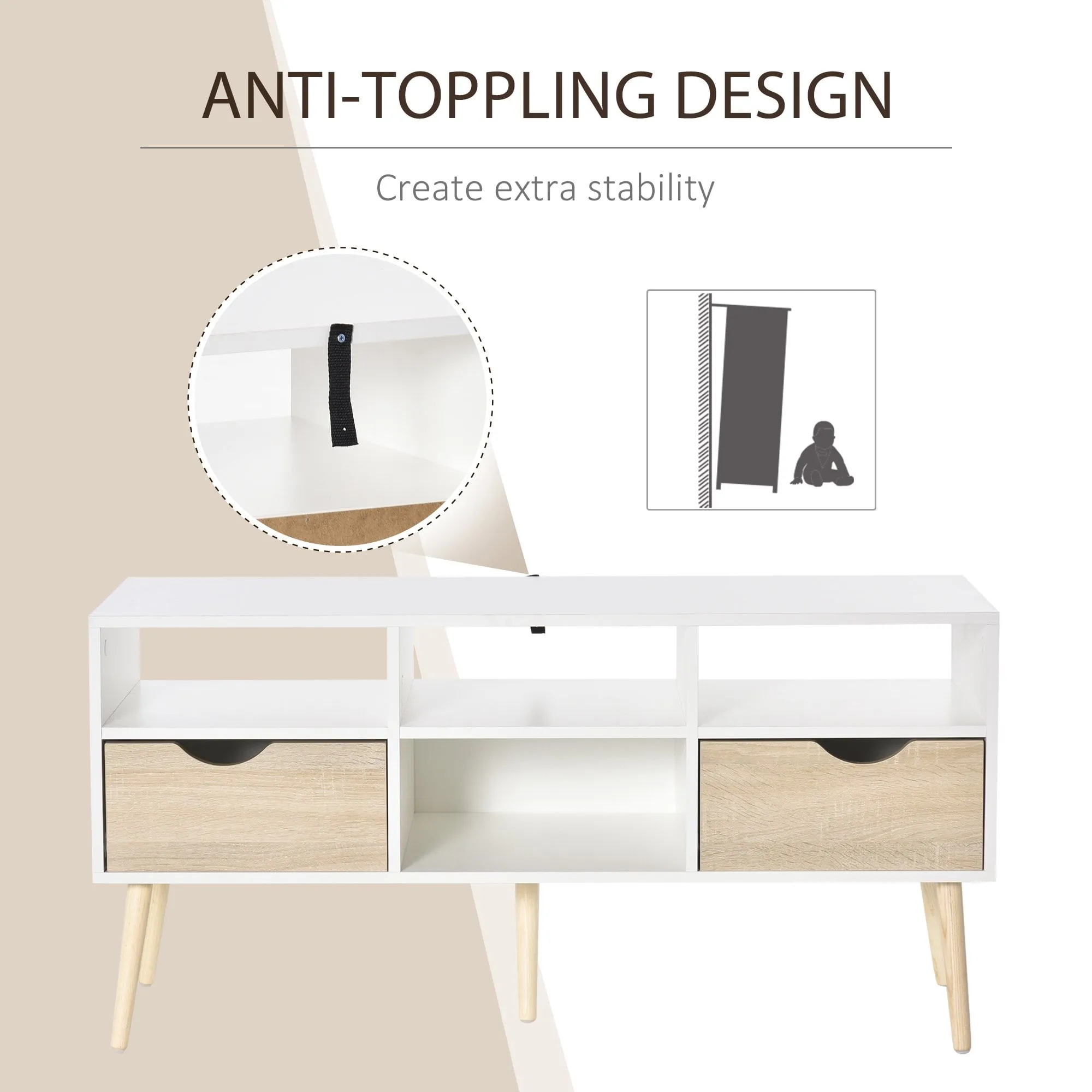 TV Cabinet Stand Unit for TVs up to 42'' Flat Screen with Drawer and Compartments, Entertainment Center for Living Room, Bedroom Media Shelves