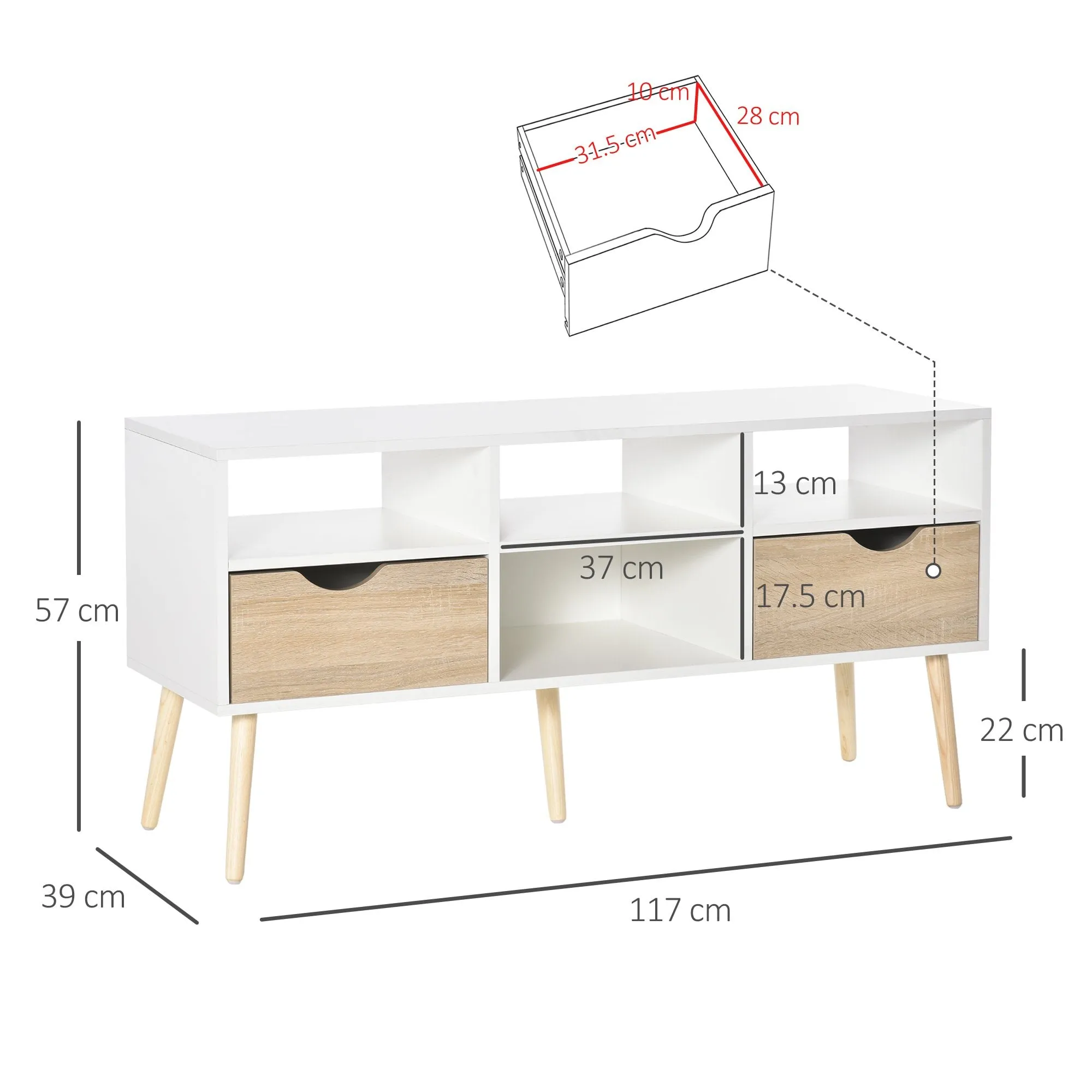 TV Cabinet Stand Unit for TVs up to 42'' Flat Screen with Drawer and Compartments, Entertainment Center for Living Room, Bedroom Media Shelves