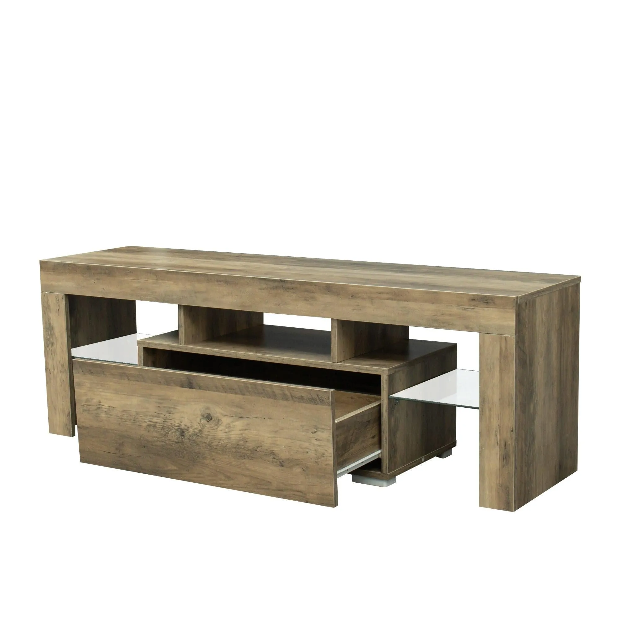 TV Stand with LED RGB Lights,Flat Screen TV Cabinet, Gaming Consoles - in Lounge Room, Living Room,WOOD