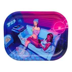 V Syndicate Metal Rolling Tray Small Girl Friends Smoking And Gaming