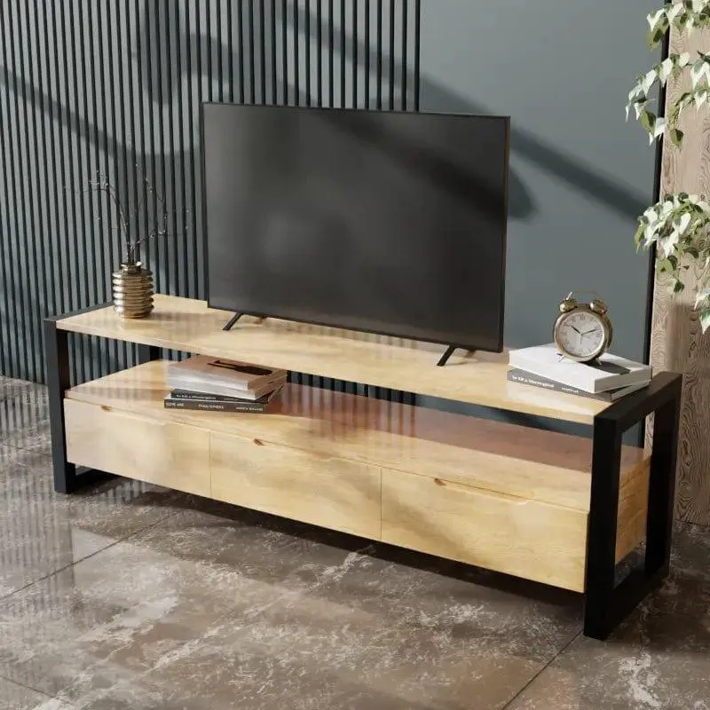 Walton TV Unit With Storage Space & Drawers in Large Size in Wooden Texture