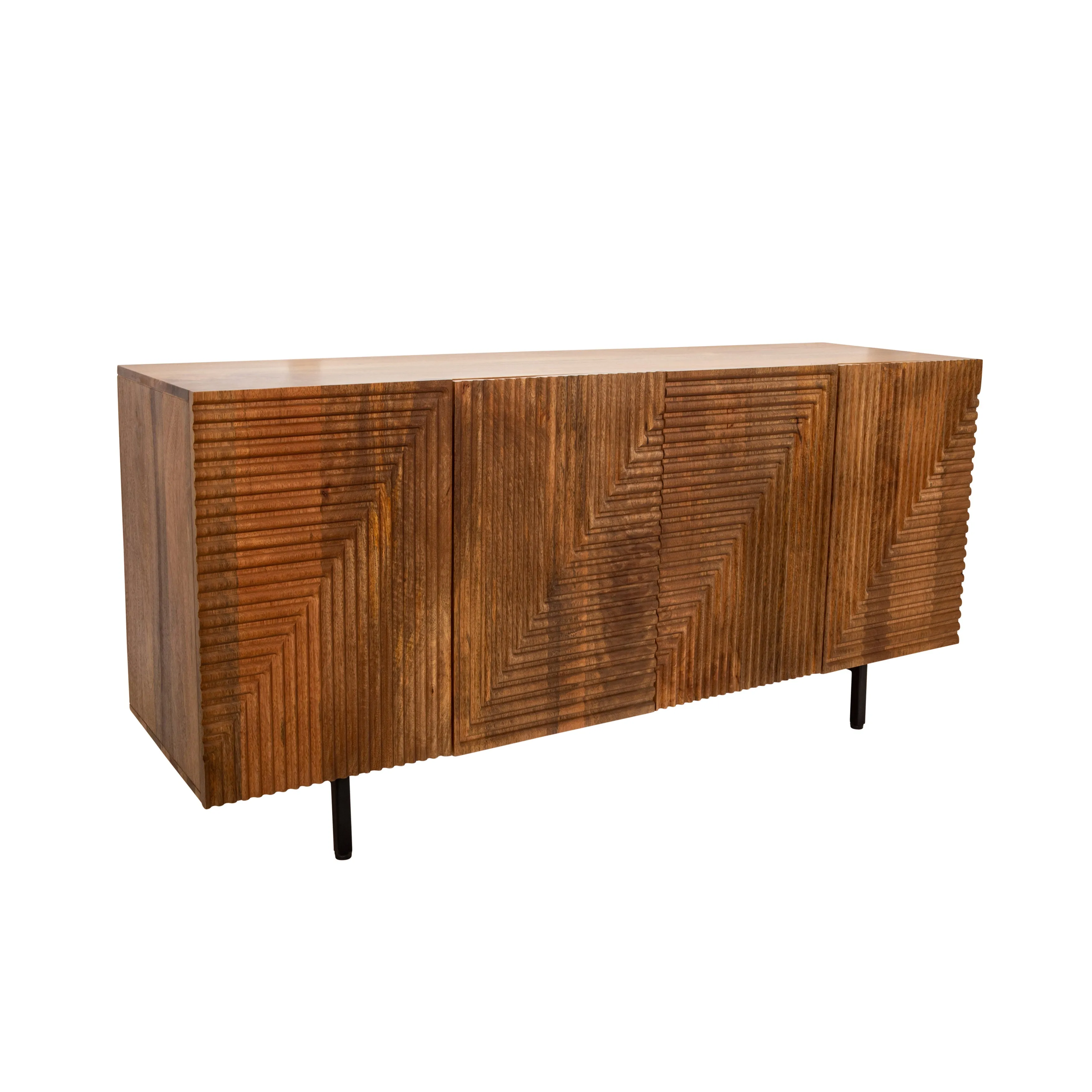 Wood 4-Door Fluteboard Cabinet, Brown