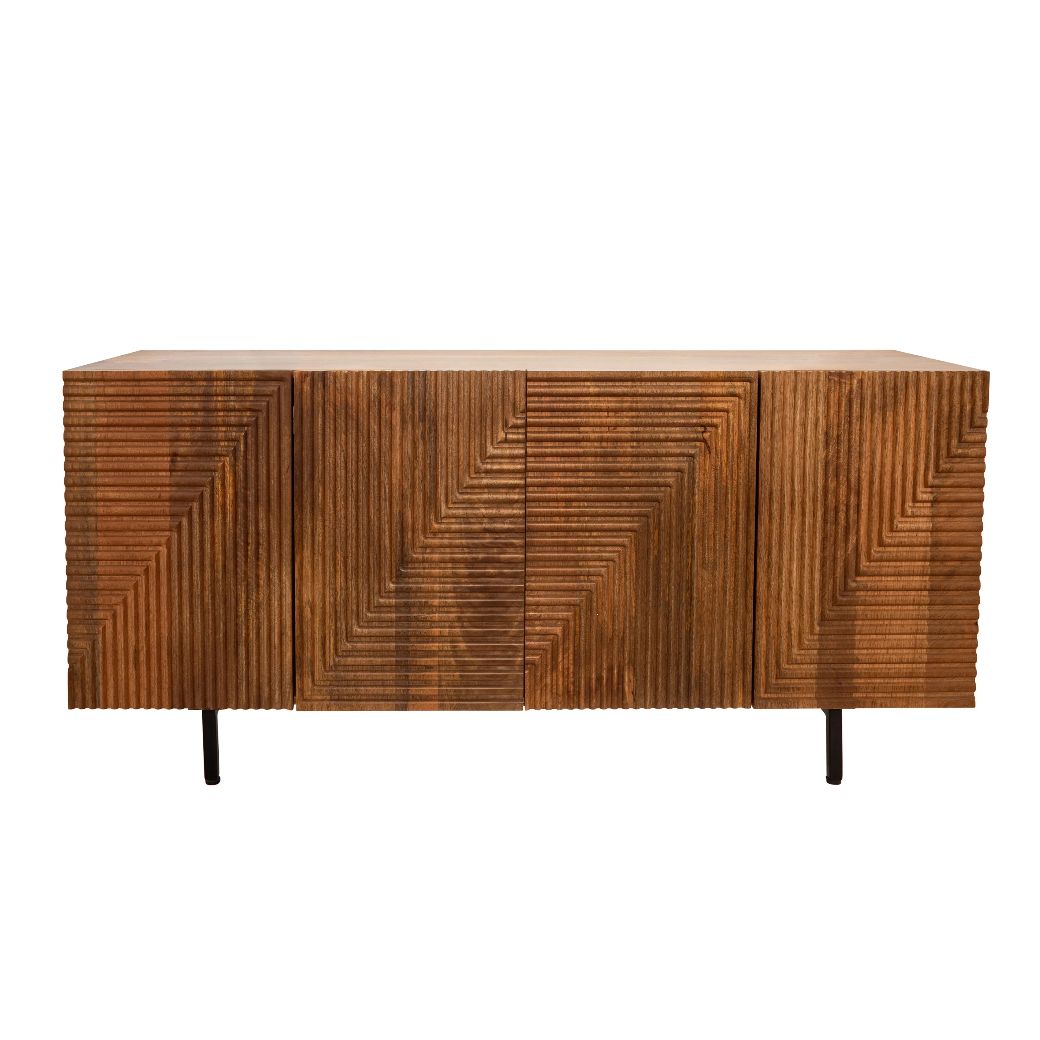 Wood 4-Door Fluteboard Cabinet, Brown